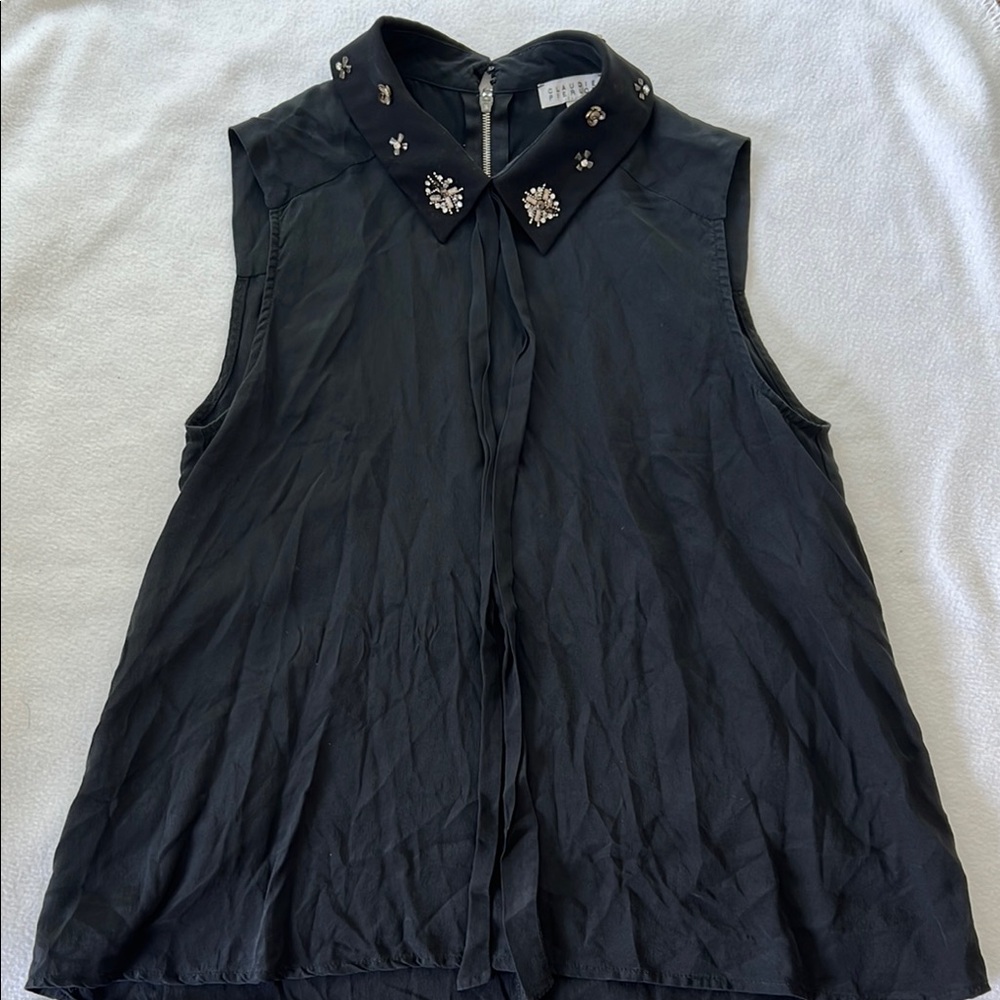 Embellished Black Sleeveless Top